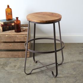 Industrial Wood Top Stool