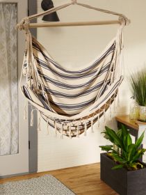 Fringed Blue & Cream Ticking Stripe Hammock Chair