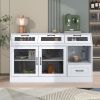 Kitchen Sideboard Multifunctional Buffet Cabinet with 4 Drawers, Mesh Metal Doors with Adjustable Shelves and Wineglass Holders