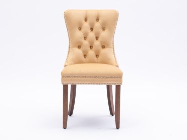 Upholstered Button Tufted Back Pink Velvet Dining Chair with Nailhead Trim and Solid Wood Legs 2 Sets