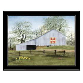 "Tulip Quilt Block Barn" by Billy Jacobs, Ready to Hang Framed Print, Black Frame