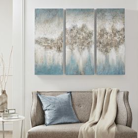 Blue Luminous Heavily Embellished 3-piece Canvas Wall Art Set