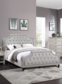 Grey Polyfiber American Traditional 1pcs Queen Size Bed Only Button Tufted Headbaord Footboard Bedroom Furniture