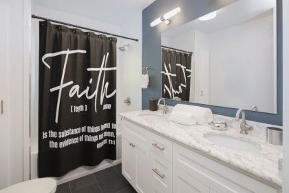 Fabric Shower Curtain, Faith - The Substance Of Things Hoped For - Black W/white