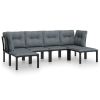 6 Piece Patio Lounge Set Black and Gray Poly Rattan