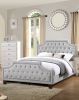 Grey Polyfiber American Traditional 1pcs Full Size Bed Only Button Tufted Headboard Footboard Bedroom Furniture