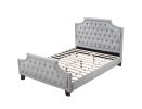 Grey Polyfiber American Traditional 1pcs Queen Size Bed Only Button Tufted Headbaord Footboard Bedroom Furniture