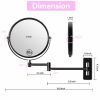 8-inch Wall Mounted Makeup Vanity Mirror, 1X / 10X Magnification Mirror, 360° Swivel with Extension Arm (Black&Chrome)