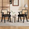 Mid-Century Accent Chair with Handcrafted Rattan Backrest and Padded Seat for Leisure, Bedroom, Kitchen, Living Room, Enterway, Black