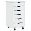 Rolling Cabinet with Drawers MOSS White Solid Wood Pine