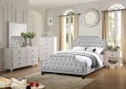 Grey Polyfiber American Traditional 1pcs Queen Size Bed Only Button Tufted Headbaord Footboard Bedroom Furniture