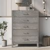 Modern Concise Style Grey Wood Grain Five-Drawer Chest with Tapered Legs and Smooth Gliding Drawers