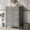 Modern Concise Style Grey Wood Grain Five-Drawer Chest with Tapered Legs and Smooth Gliding Drawers