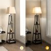 Trapezoidal Designed Floor Lamp with 3 Tiered Storage Shelf