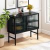 43.31"Glass Doors Modern MDF Cabinet with Featuring Two-tier Storage for Entryway Living Room Bathroom Dining Room,Matte Black