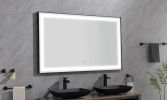 96in. W x48 in. H Framed LED Single Bathroom Vanity Mirror in Polished Crystal Bathroom Vanity LED Mirror with 3 Color Lights Mirror for Bathroom Wall