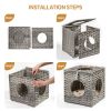 Rattan Cat Litter; Cat Bed with Rattan Ball and Cushion; Grey