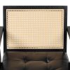 Mid-Century Accent Chair with Handcrafted Rattan Backrest and Padded Seat for Leisure, Bedroom, Kitchen, Living Room, Enterway, Black