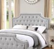 Grey Polyfiber American Traditional 1pcs Queen Size Bed Only Button Tufted Headbaord Footboard Bedroom Furniture