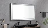 96in. W x48 in. H Framed LED Single Bathroom Vanity Mirror in Polished Crystal Bathroom Vanity LED Mirror with 3 Color Lights Mirror for Bathroom Wall