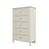 Milky White Rubber Wooden Chest Five Large Drawers Silver Metal Handles for Living Room Guest Room Bedroom