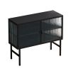 43.31"Glass Doors Modern MDF Cabinet with Featuring Two-tier Storage for Entryway Living Room Bathroom Dining Room,Matte Black