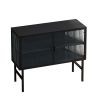 43.31"Glass Doors Modern MDF Cabinet with Featuring Two-tier Storage for Entryway Living Room Bathroom Dining Room,Matte Black